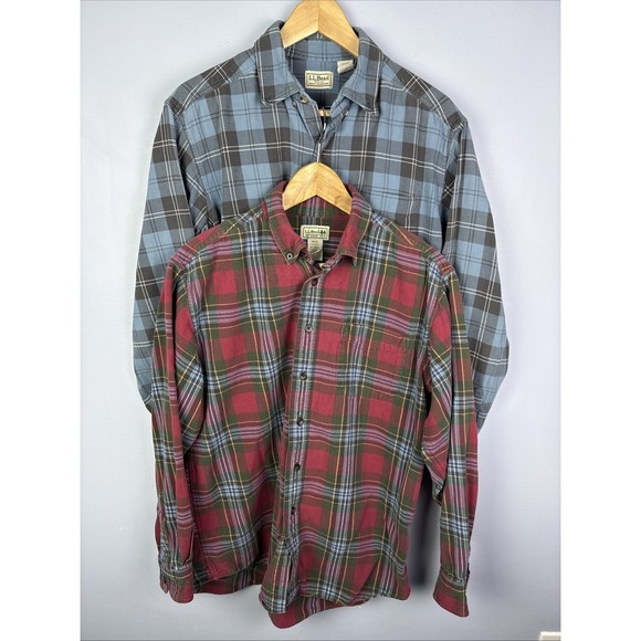 L.L. Bean Other - LL Bean Flannel Shirt Traditional Fit Mens Medium Plaid Button Down LOT OF 2